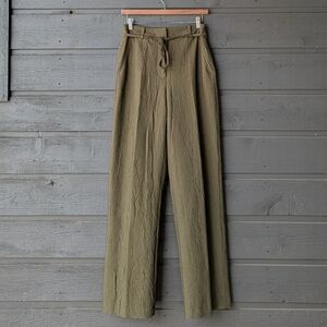 NWOT Zara Olive Green Textured High Rise Wide Leg Trousers Size XS